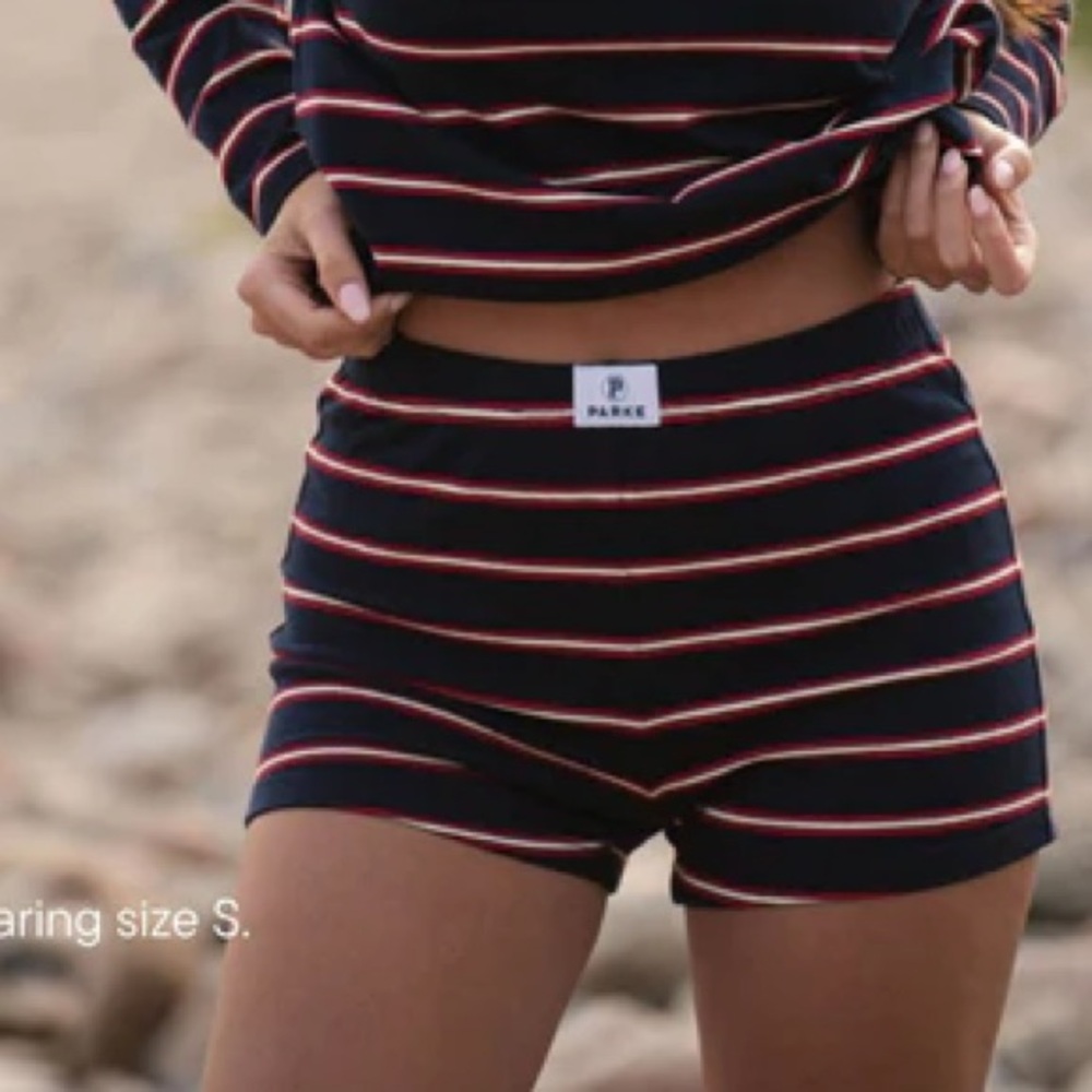 NWT Parke Cotton Mini Short Navy Stripe sz S